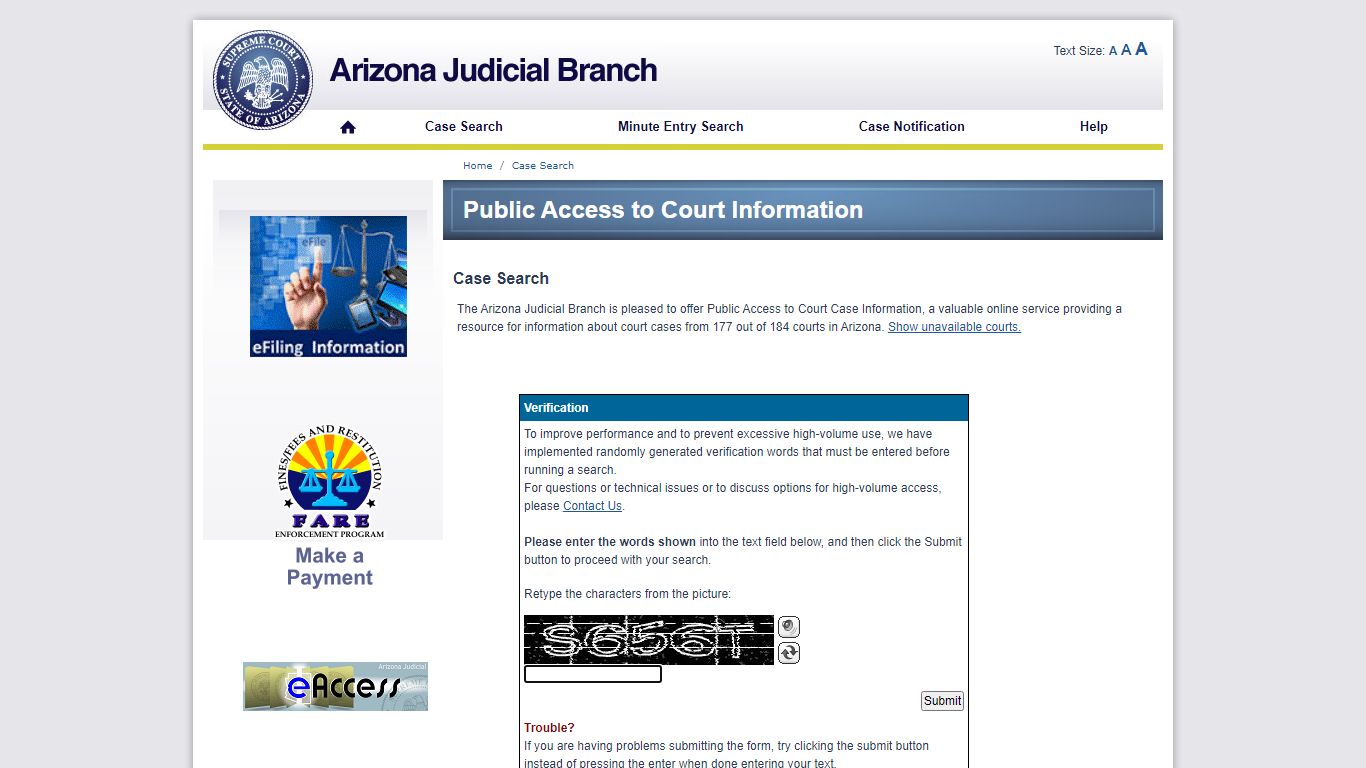 Public Access Case Lookup - Arizona